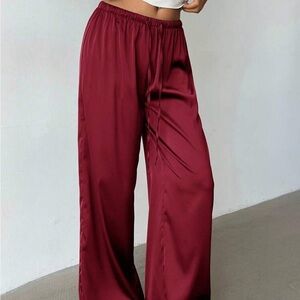 Elegant Burgundy Satin Wide-Leg Pants